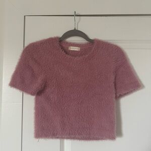 Altard State Fuzzy Pink Eyelash Cropped Sweater Top